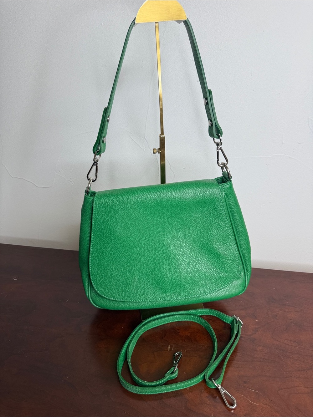 Italian Genuine Leather Green Crossbody Shoulder Bag Made in Italy
